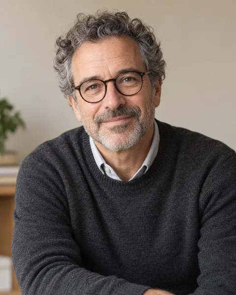 The instructor for Cohort 07: a man in his fifties with graying curls and round glasses
